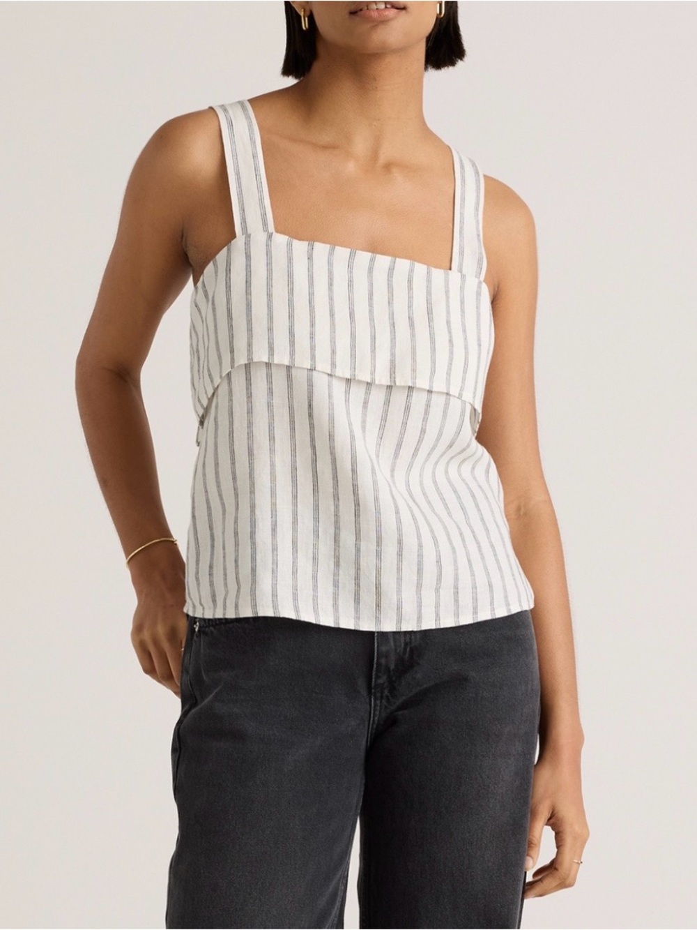 Quince 100% European Linen Square Neck Tank Medium Stripe